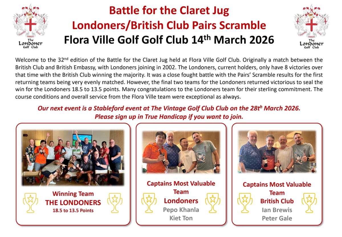 Battle for the Claret Jug Londoners v British Club Pairs Scramble event at Flora Ville